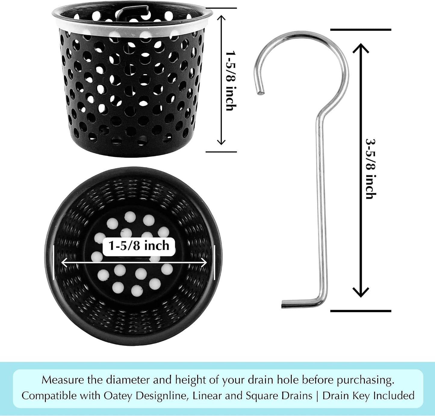 Shower Drain Strainer for Oatey Designline Shower Drain, Linear and Square with Shower Drain Key for Drain Grate Removal, Stainless Steel
