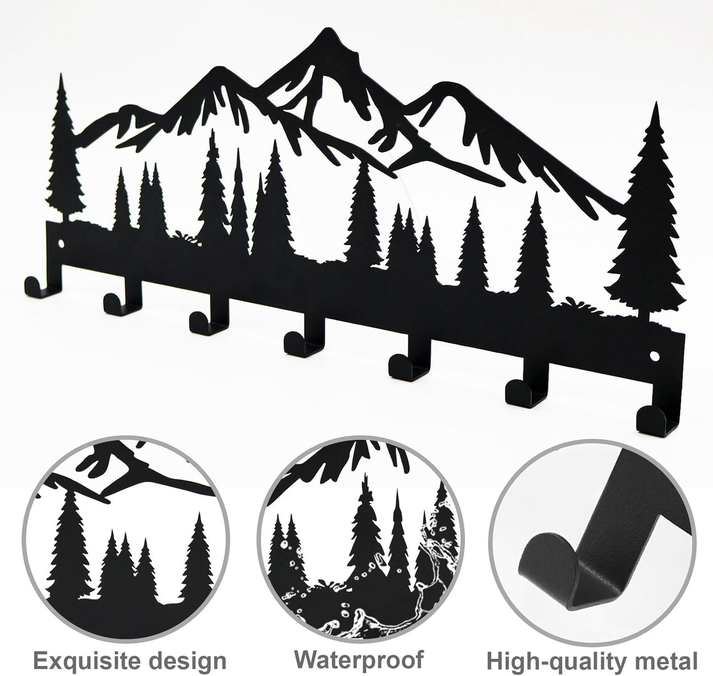 Key Holder for Wall, Metal Wall Hooks Organizer Rack with 7 Hooks for Keys, Coats, Bags – Decorative Home Decor for Entryway, Hallway, Kitchen, Living Room (12 Inches, Mountain)