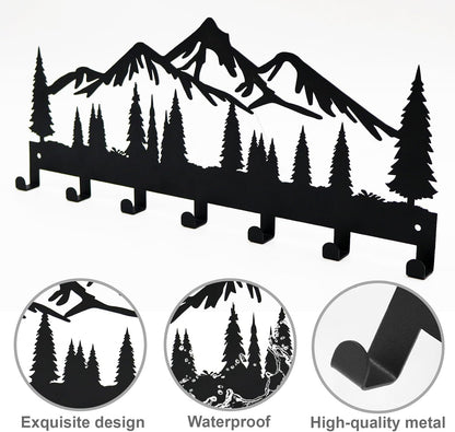 Key Holder for Wall, Metal Wall Hooks Organizer Rack with 7 Hooks for Keys, Coats, Bags – Decorative Home Decor for Entryway, Hallway, Kitchen, Living Room (12 Inches, Mountain)