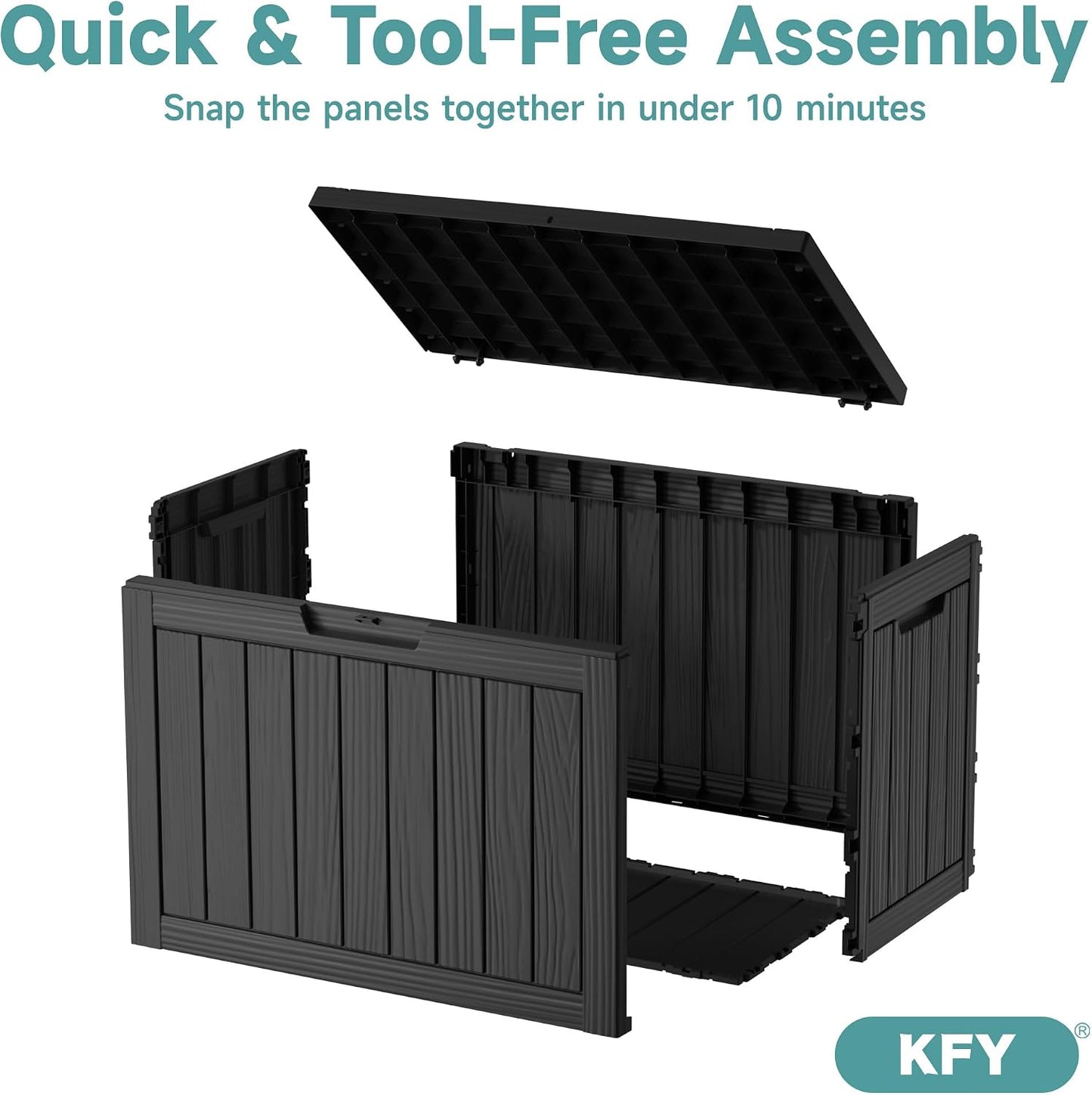 320 Gallon Waterproof Outdoor Storage Box, UV Resistant Resin Deck Box with Hydraulic Rod for Reinforced Stability, Perfect for Patio, Garden, and Pool（Black，320 Gallon）