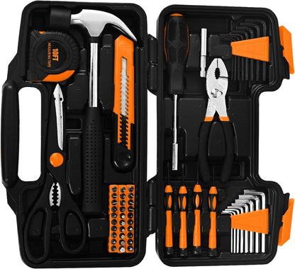 144-Piece General Household Hand Tool Kit with Plastic Toolbox Pink | Basic General Hand Tool Kit, Household Tool Set, for Home Repair, Office & College Dormitory Use, Daily Use for Women