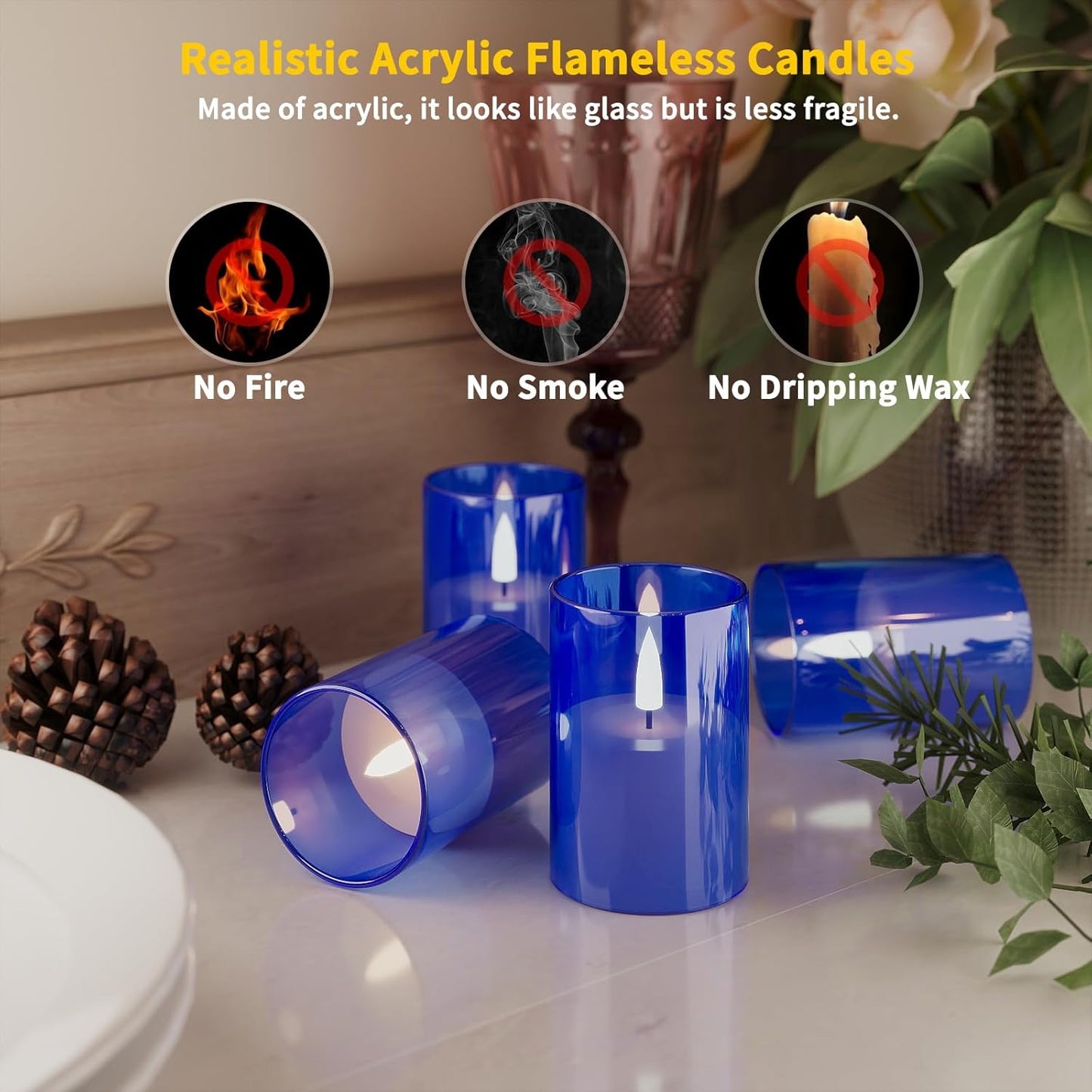 VIODAIM 12Pack Flickering Flameless LED Candles with Remote & Timer, Battery Powered - Small Pillar & Votive, Clear (2"X3")
