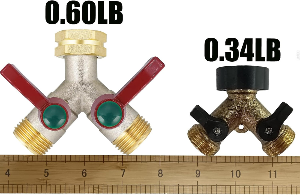 EJW Hose Splitter 2 Way, Garden Hose Splitters, Heavy Duty Faucet Splitter,Rv Brass Water Hose Y Splitter, Double Hose Connector, Spigot Splitter, Two Way Hose Manifold Valve 3/4 Inch GHT Thread.