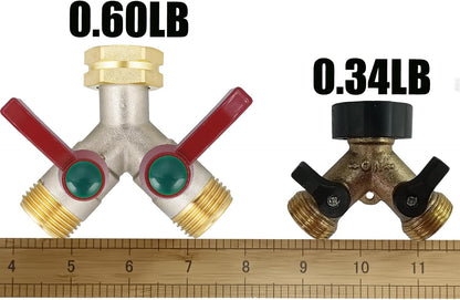 EJW Hose Splitter 2 Way, Garden Hose Splitters, Heavy Duty Faucet Splitter,Rv Brass Water Hose Y Splitter, Double Hose Connector, Spigot Splitter, Two Way Hose Manifold Valve 3/4 Inch GHT Thread.