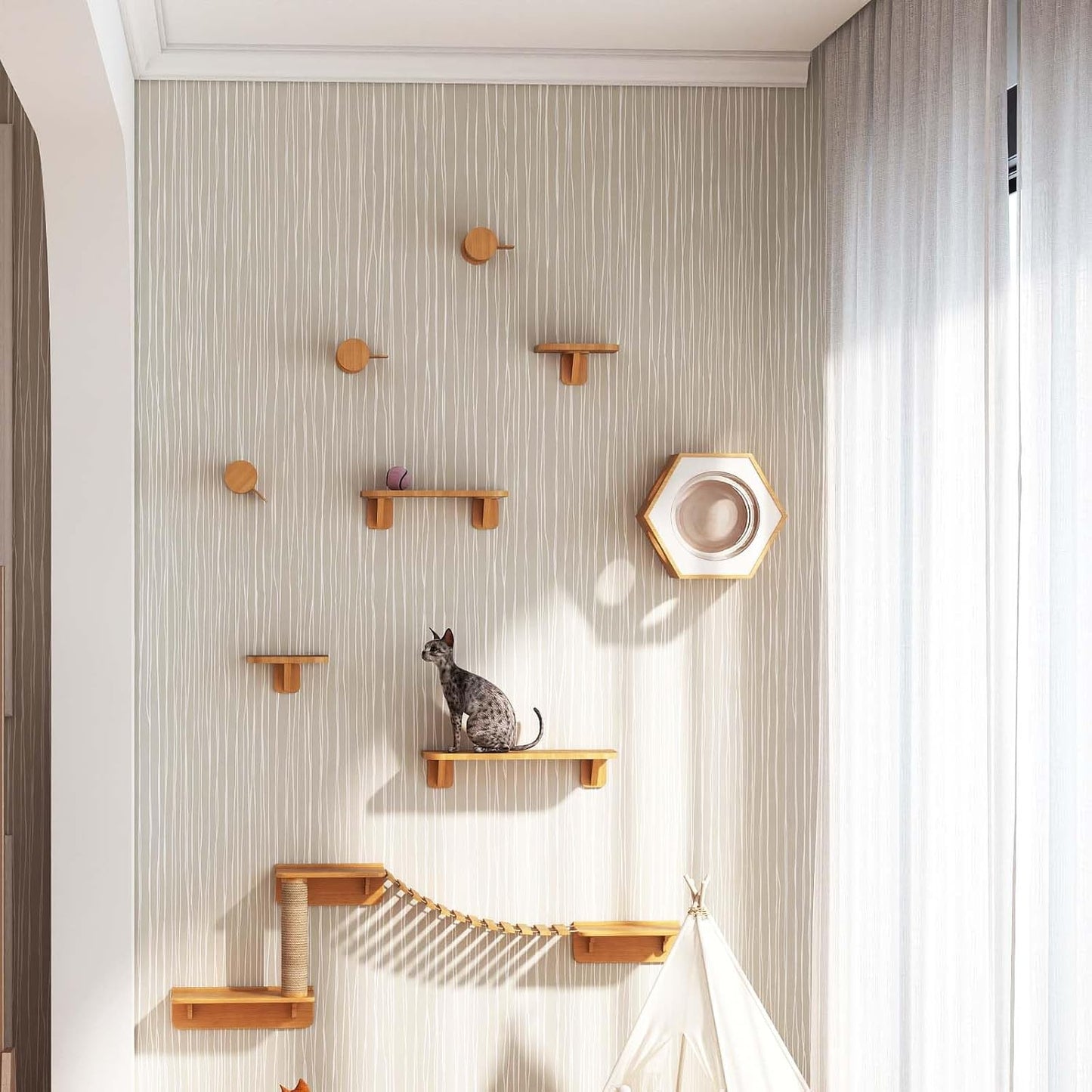 Modern Peel and Stick Wallpaper 17.3" x 78.7" Self Adhesive Wallpaper Textured Neutral Stripe Contact Paper Removable Vinyl Wall Paper for Living Room Bedroom Accent Wall Modern Minimalist Wall Decor