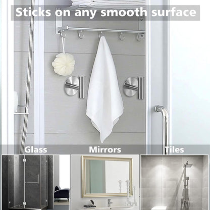 Bntuk Adhesive Hooks Heavy Duty Wall Hooks Stainless Steel Waterproof Shower Hook, Adhesive Holder Coat Hook for Hanging, Wall Mounted Towel Hooks for Bathroom Glass Window- 2 Pack