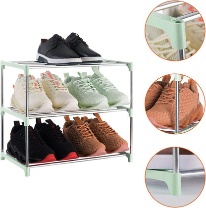 3-Tier Stackable Small Shoe Rack, Lightweight Shoe Shelf Storage Organizer for Entryway, Hallway and Closet(Black)