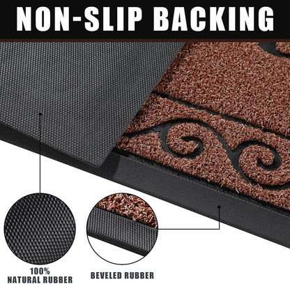 Yimobra Welcome Mat, Heavy Duty Sturdy Door Mats for Home Entrance Outdoor Indoor, Front Doormat for Outside Patio Floor Entry Porch Garage Office, Waterproof, Low Profile, 29.5x17, Black Grey