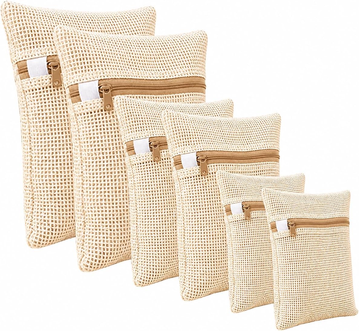 6-Pack Laundry Bags, Durable Cotton Mesh with Sturdy Zipper, Breathable Mesh Fabric, Ideal for Washing Underwear, Pants, Shoes, Socks and Delicate Garments