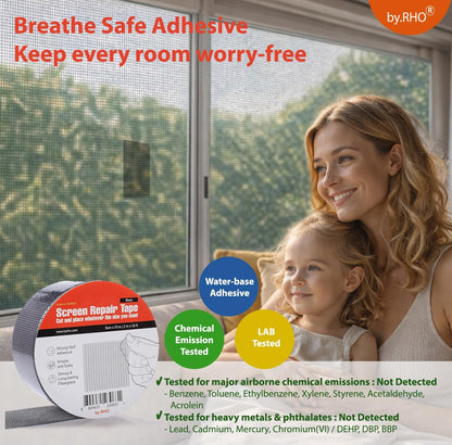 by.RHO Window Screen Repair Kit Tape. Black XL(15FT). 3-Layer Strong Adhesive & Waterproof Fiberglass Covering Wire mesh Repair for Window Screen and Screen Door tears Holes Screen Repair kit