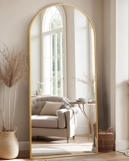 Antok 58" x19” Arched Full Length Floor Mirror, Gold Aluminum Frame, Free Standing/Wall Mount/Leaning for Bedroom, Living Room, Dressing Room