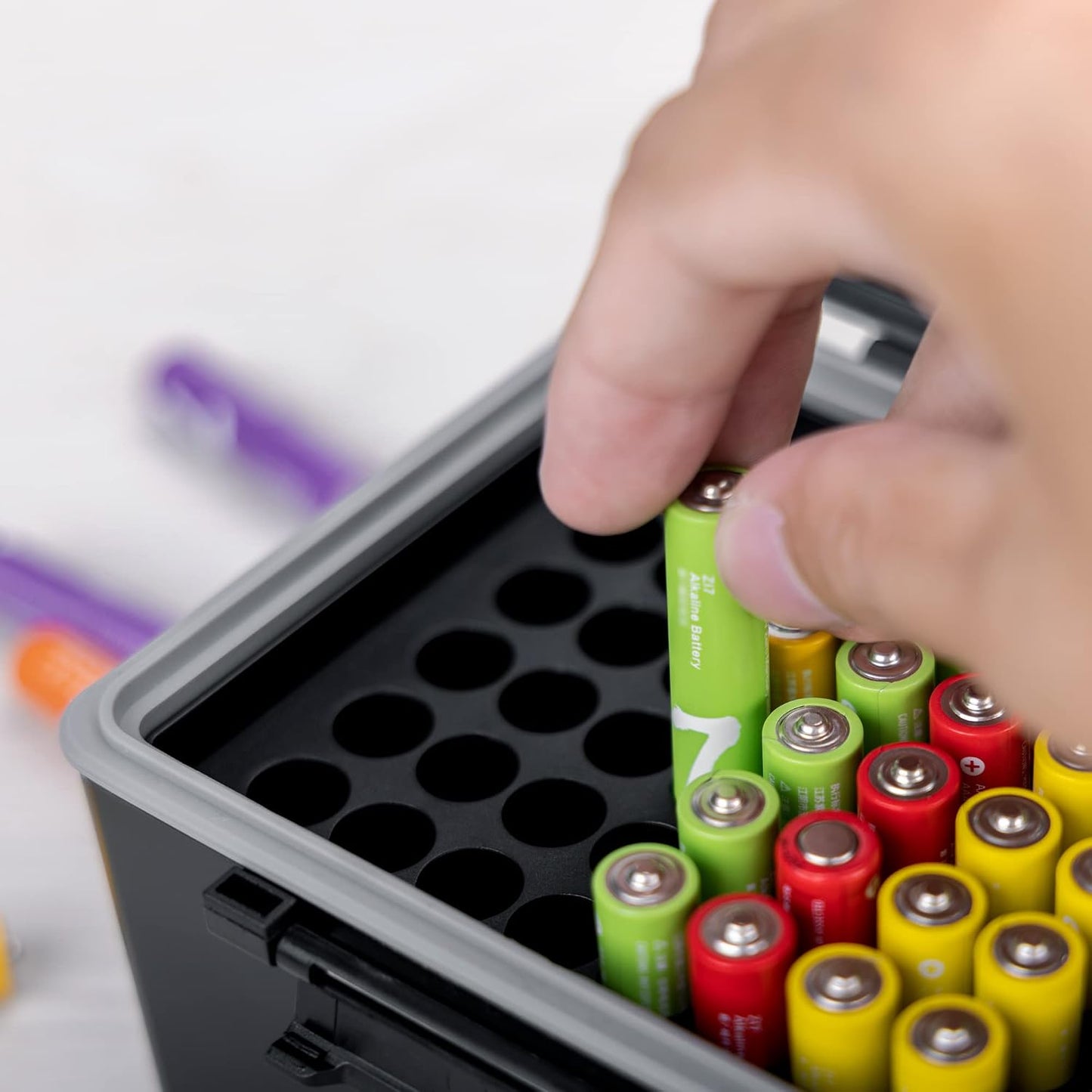 JJC AA AAA Battery Hard Case with Tester Checker, 34 Slots Battery Storage Organizer for 20 AA and 14 AAA Batteries, Water-Resistant and Shockproof Batteries Holder Container