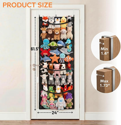Ofiray-home Cotton Over The Door Stuffed Animal Storage | Toy Organizer for Storage Plush Toys, Stuffed Animal Holder with 4 Large Pockets, Hanging Door Organizer for Nursery