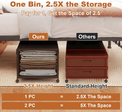 2 Pack Under the Bed Storage Containers,10 inch Height Under Bed Shoe Storage,31inch Long Underbed Storage with Wheels,Large Rolling under bed Clothes Storage Drawers with Lid for Dorm Tall ,Black