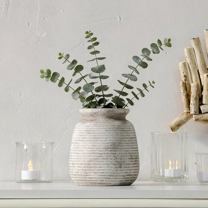 Ceramic Flower Vase, Small Rustic Farmhouse Vases Home Decor, Short Pottery Decorative Pampas Vase for Table Living Room Entryway Mantel Bookshelf Bedroom Bathroom Kitchen - 6" W