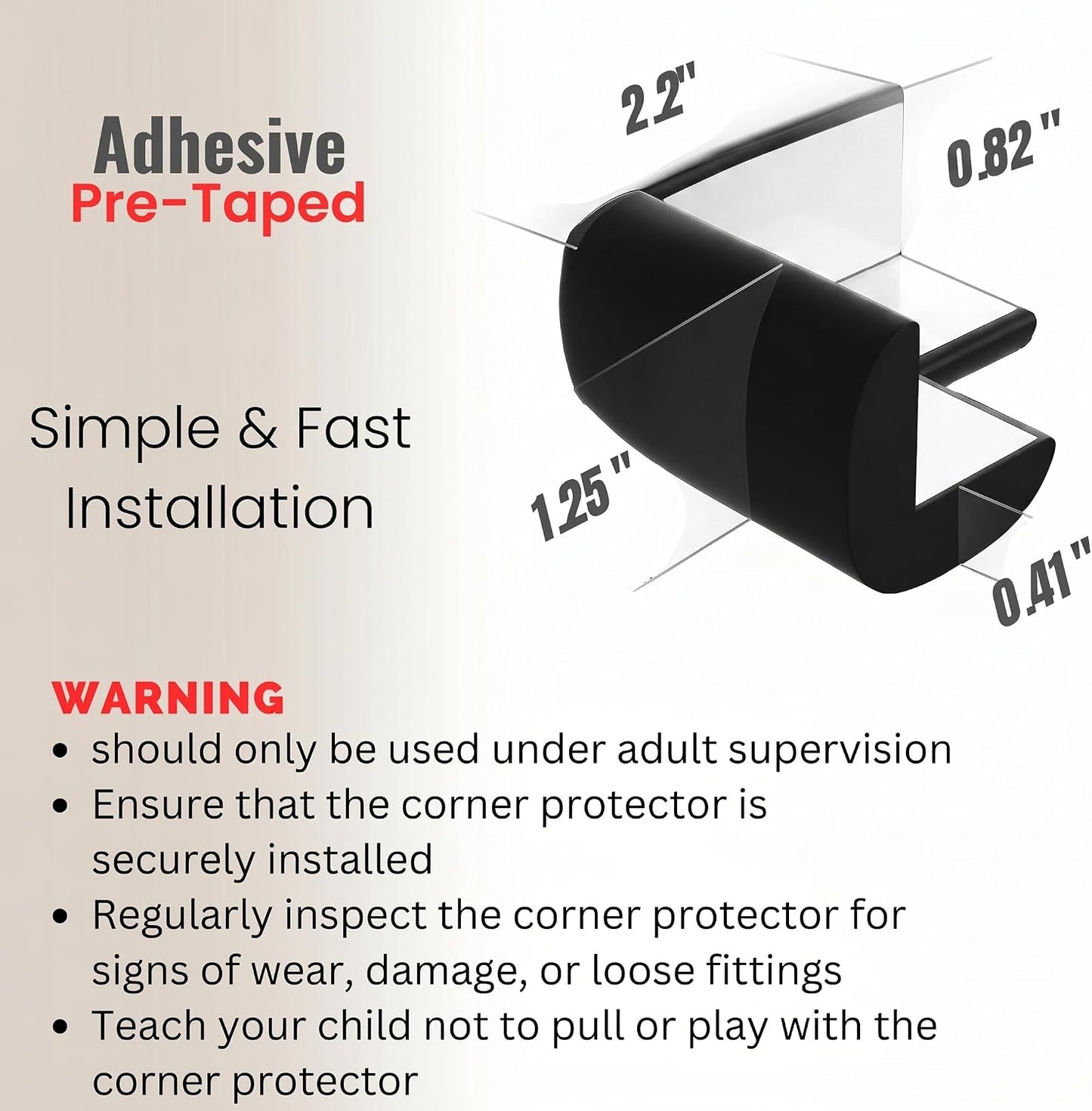 Soft Foam Corner Protectors for Baby, Bed Frame Corner Guards, Sharp Edge Desk Furniture Safety Cover Bumpers for Kids, Adhesive Pre-Taped Rubber Padding Cushion (Black, 4 Pack)