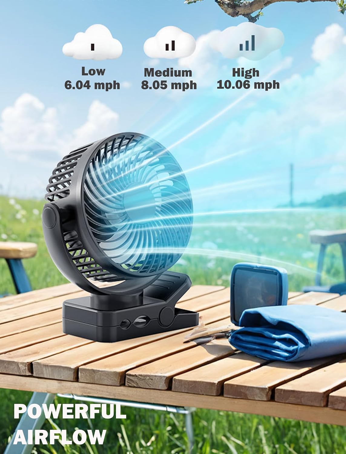 Magnetic Cruise Ship Approved Fan, 12000mAh Battery Operated Clip on Fan with 3 Speeds, LED Lantern, Timer, Magnetically Sticks on Cabin Ceilings and Walls, Cruise Essentials 2026