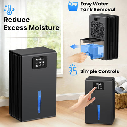 Dehumidifier, 1000 sq.ft Quiet Dehumidifiers for Home Bedroom Basement Bathroom with 95oz Water Tank, Sleep Mode, Auto Shut-Off 7 Colors LED Light, Black