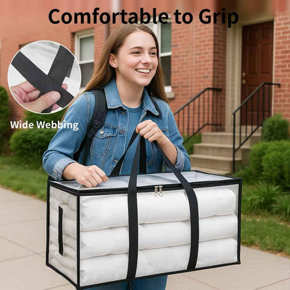 8 Pack-Extra Large Heavy Duty Moving Bags - Waterproof Storage Totes with Handles & Zippers, Foldable for College Dorm, Storage (Clear)