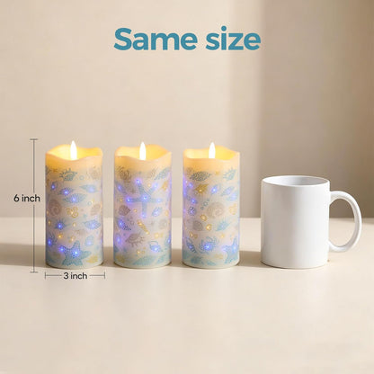 Eywamage Fiber Optic Flameless Pillar Candles with Remote, Floral Butterfly Spring LED Candles Flickering Home Decor Gift Set of 3