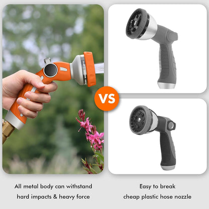 RESTMO Hose Nozzle Heavy Duty, Metal Water Hose Sprayer for Garden | 9 Spray Patterns, High Pressure, Thumb Flow Control, On/Off Valve, Ideal for Outdoor Lawn & Plant, Car & Pet, Black