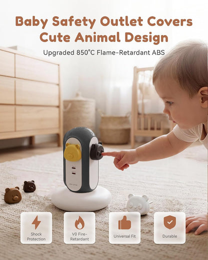 MiaoLab Cute Animal Baby Proofing Outlet Covers, 8 Pack Silicone + V0 PC Plug Protectors, BPA-Free Non-Toxic Child Safety Socket Caps for US Type B 3-Prong Electrical Outlets, Fire-Retardant Design