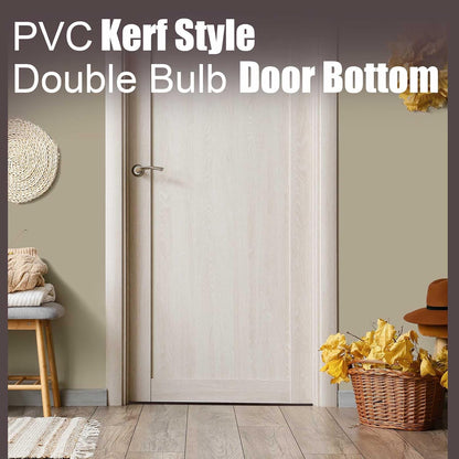 Pushglossy 2 Pcs 36" Double Bubble Kerf Door Sweep 1-3/4" Wide Vinyl Weatherstrip Seal for Exterior Doors, Energy Efficient Draft Stopper, Easy Slide in Installation, Blocks Dust/insects/noise (White)