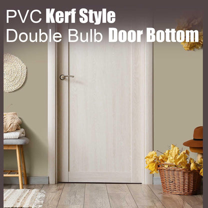 Pushglossy 2 Pcs 48" Double Bubble Kerf Door Sweep 1-3/4" Wide Vinyl Weatherstrip Seal for Exterior Doors, Energy Efficient Draft Stopper, Easy Slide in Installation(White)