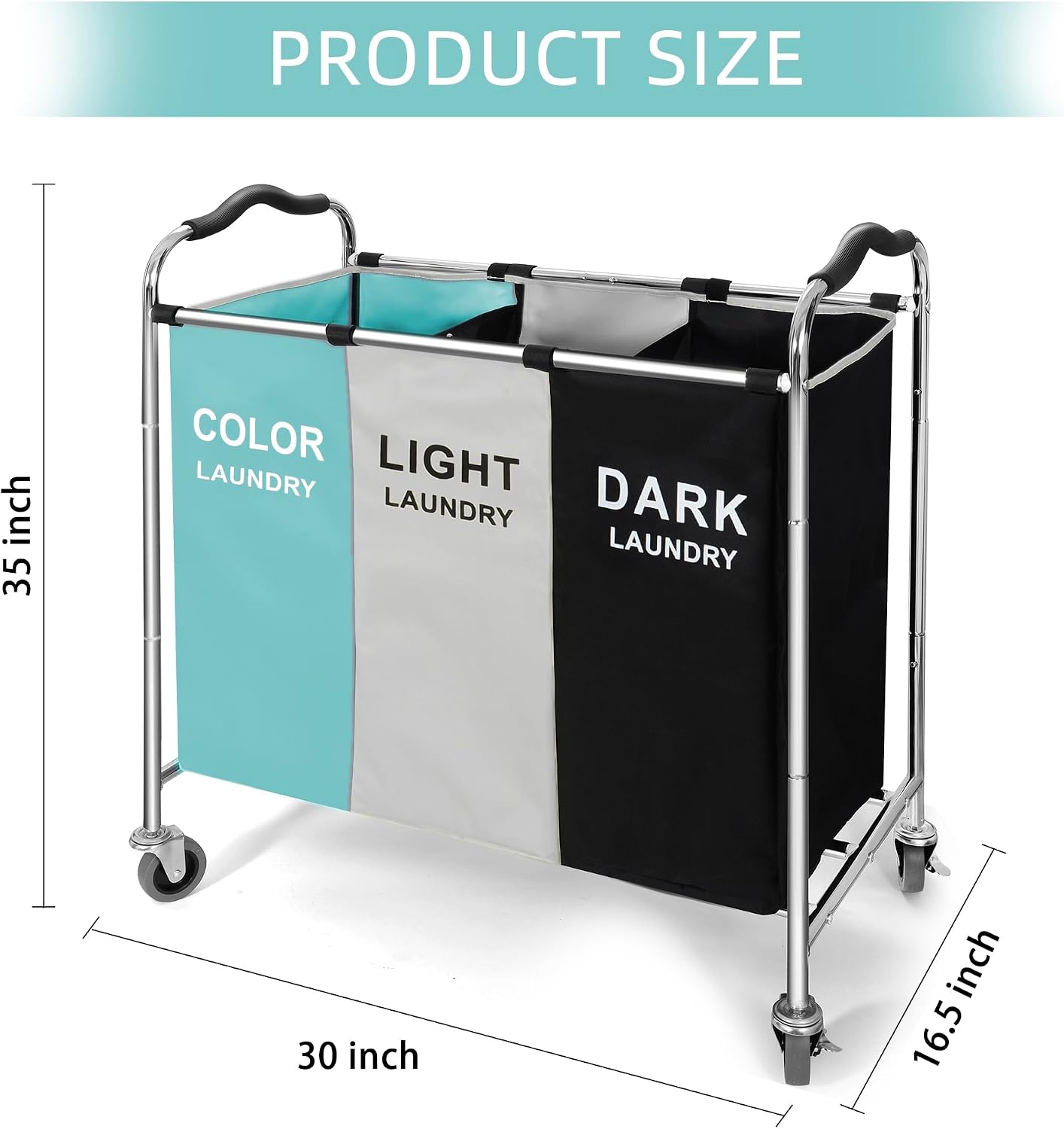Laundry Basket with Wheels, 240l Laundry Hamper with 3 Section Laundry Bag for Dirty Clothes, Dorm Room Essentials, Towel Organization & Toys Storage Laundry Cart in Laundry Room Organization