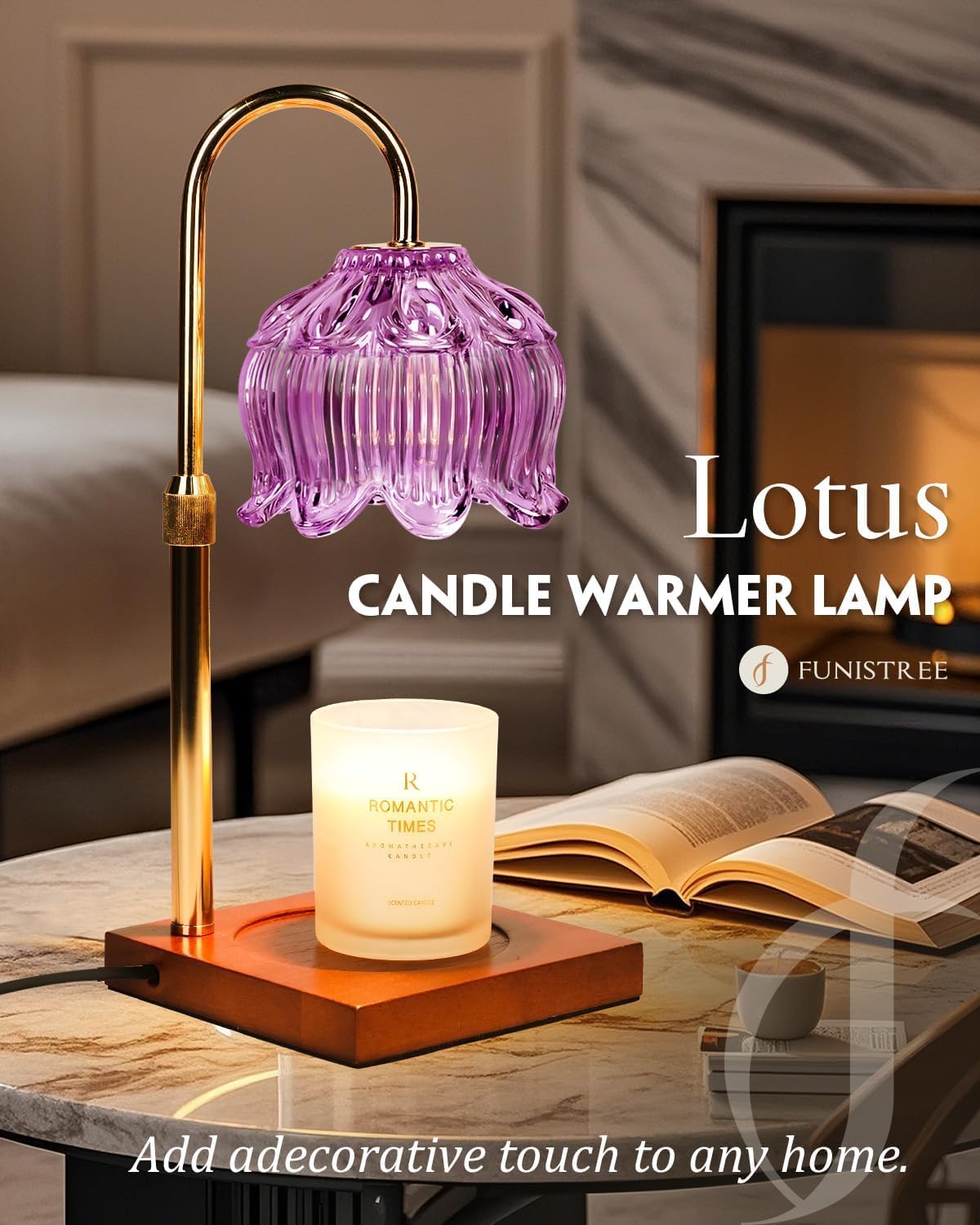 Funistree Flower Candle Warmer Lamp with Timer & Dimmer, Adjustable Height Candle Warmer, Christmas Birthday Gifts for Women Mom, House Warming New Home Decor, Wax Warmer with 2 Bulbs for Jar Candles