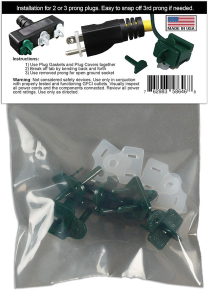 (Set of 10, White0 The Original Weatherproof Gaskets & Plug Covers - Made in USA, Outdoor Waterproof GFCI Protectors, Christmas Light Installation, Extension Cords, Stop GFCIs from Tripping
