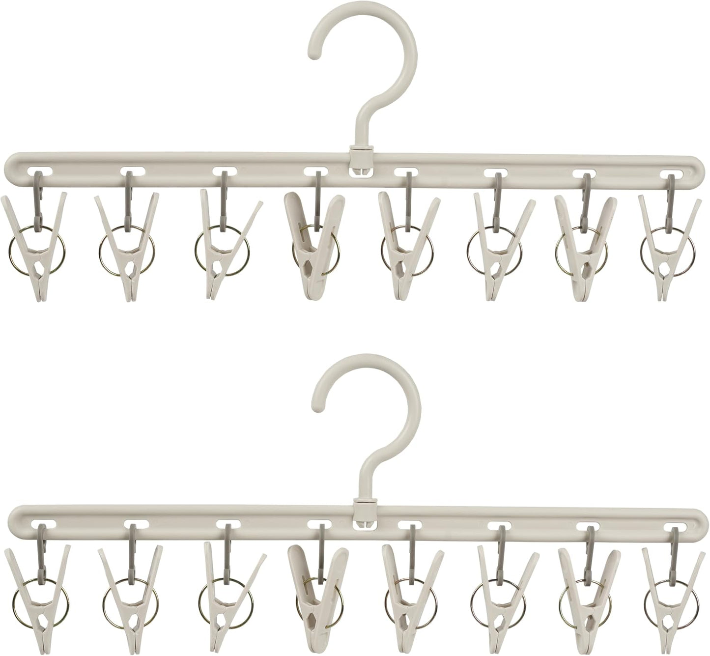 Foshine Clothes Hanger 2 Pack with 8 Clips,Clothes Drying Racks for Drying | Windproof For Drying Socks Bras Underwears Baby Clothes, Hats Scarfs Towels Pants and Gloves Diaper