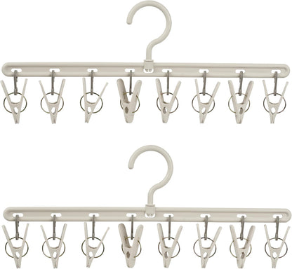 Foshine Clothes Hanger 2 Pack with 8 Clips,Clothes Drying Racks for Drying | Windproof For Drying Socks Bras Underwears Baby Clothes, Hats Scarfs Towels Pants and Gloves Diaper