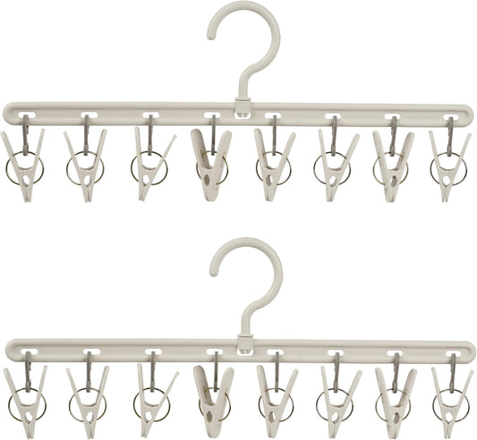 Foshine Clothes Hanger 2 Pack with 8 Clips,Clothes Drying Racks for Drying | Windproof For Drying Socks Bras Underwears Baby Clothes, Hats Scarfs Towels Pants and Gloves Diaper