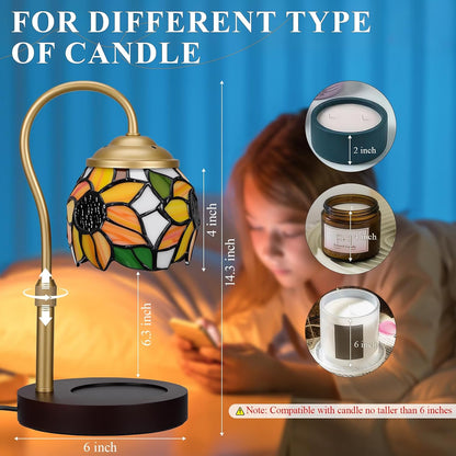 Candle Warmer Lamp with Timer Dimmer - Height Adjustable Wax Melt Warmer for Jar Candles, Blown Art Glass Candle Warming Lamp with 2 Bulbs Birthday Gifts for Mom Women Candle Holders for Home Decor
