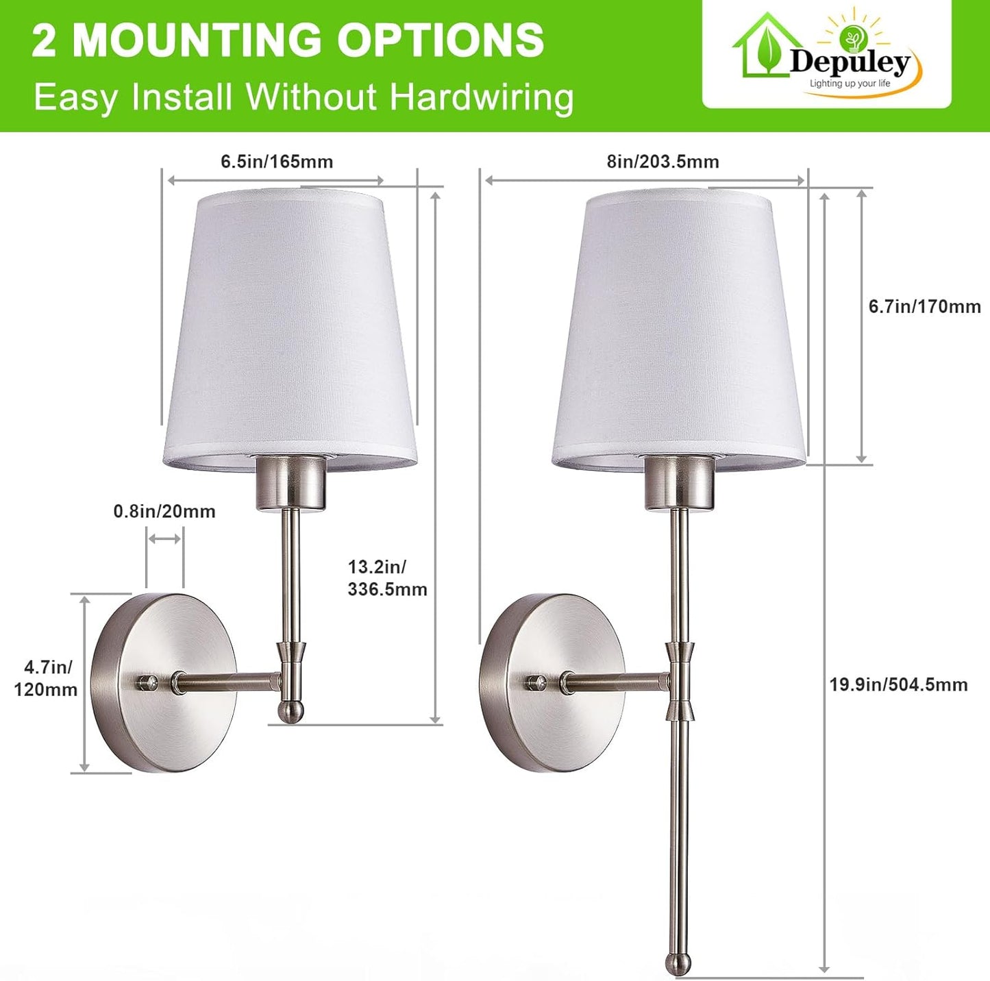 Depuley Battery Operated Wall Sconce: Set of 2 Wireless Wall Lights with 10000mAh Dimmable Bulbs and Remote for Bedroom - Rechargeable 15 Colors Gold Wall Lamp for Living Room Hallway