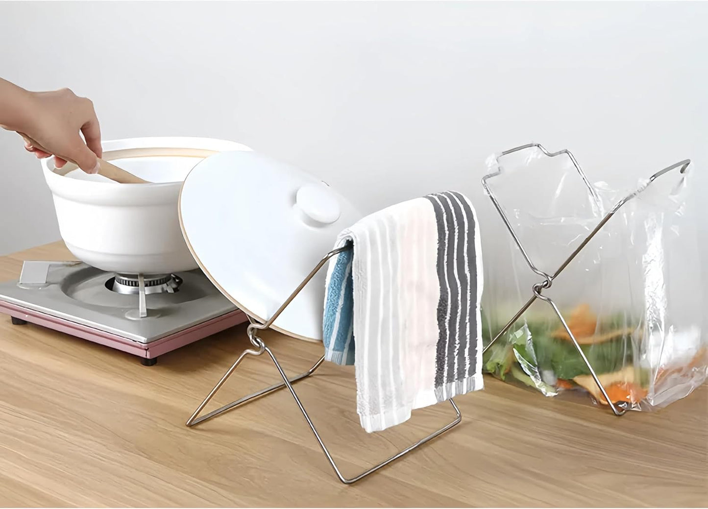 Small Trash Bag Holder Foldable Portable Trash Bag Holder Stand Small Garbage Bag Rack for Kitchen Shelf Food Storage and Plastic Bag Organizer 5.82 oz 2Piece Set