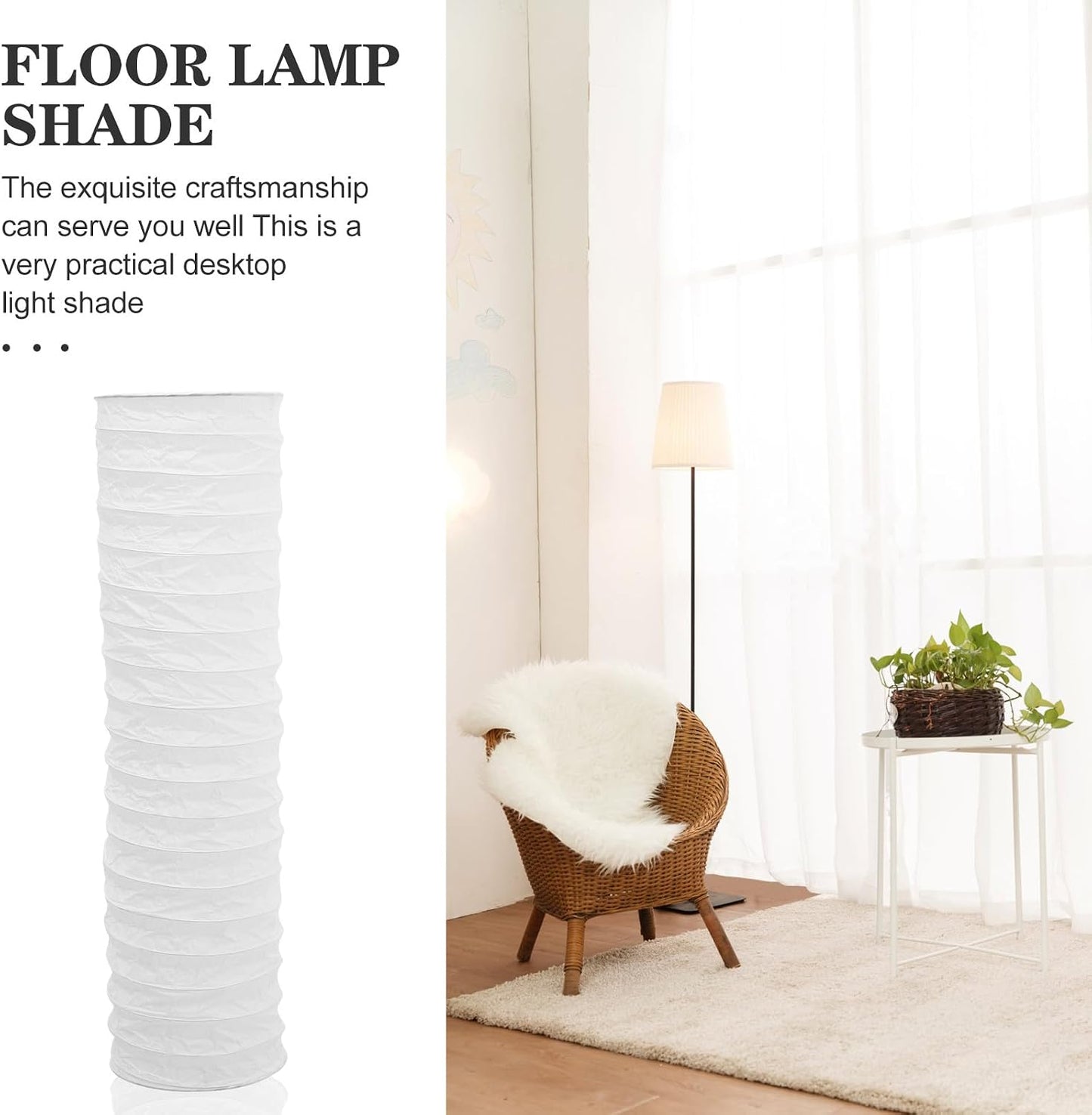 Paper Floor Lamp Shade Replacement Foldable Standing Nordic Style Light Cover Long Rice Paper Chandelier Protector for Home Hotel Bedroom White