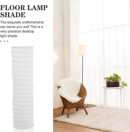 Paper Floor Lamp Shade Replacement Foldable Standing Nordic Style Light Cover Long Rice Paper Chandelier Protector for Home Hotel Bedroom White