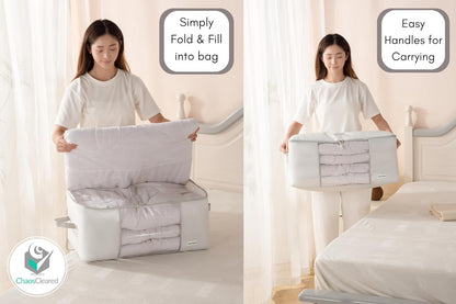 Comforter Storage Bag - Folding Organizer bag for King/Queen Comforters, Pillows, Blankets, Bedding/Quilt, Blanket, Duvet, Large Collapsible Organizers, 24"x14"x11" (Beige, 1-Pack)
