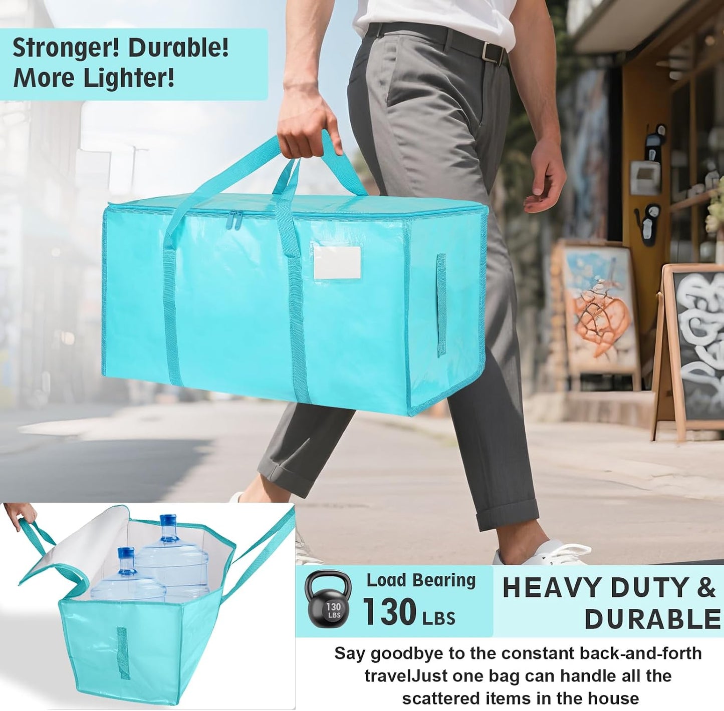 8 Pack-Extra Large Heavy Duty Moving Bags - Waterproof Storage Totes with Handles & Zippers, Foldable for College Dorm, Storage (Clear)