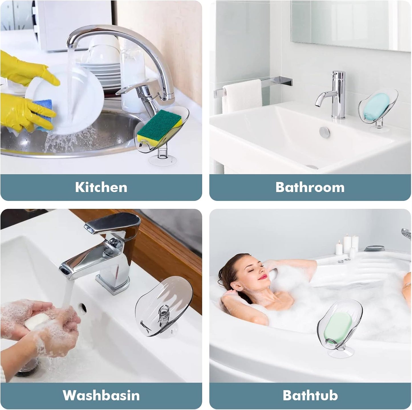 NPET Not Punched Self Draining Plastic Soap Dish Holder with Enlarged Suction Cup,Portable Soap Tray for Bathroom Shower, Kitchen Sink, Save Space and Soap (2, 2 Clear)