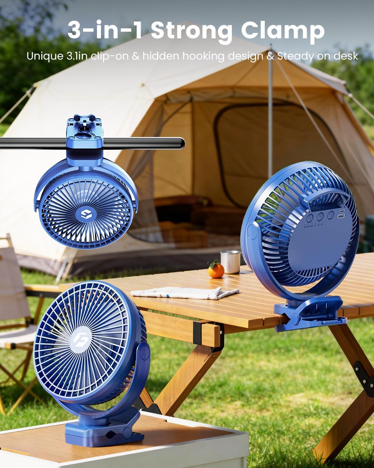 Clip on Fan for Golf Cart, 150H Working Time Portable Rechargeable Fans with LED Timers - 8-Inch Battery Powered Fan for Travel Indoor Desk Tent, Golf Accessories Gifts for Men Dad Him