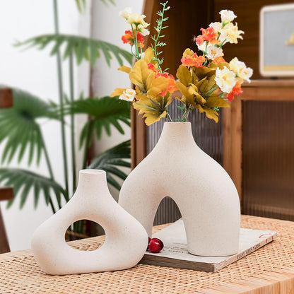 CEMABT Modern Nordic Boho Vase Set - Elegant Beige Matte Ceramic Vase for Living Room, Bookshelf, Mantel, Entryway Table & Console Decor | Home Decor Shelf Decorations Easter Gift
