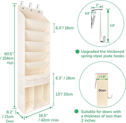 3in1 Over The Door Shoe Organizer with 5 Slanted Compartments,Removable Storage Bin & Transparent Pockets,Thickened Waterproof Oxford Fabric Shoes Rack for Shoes,Boots,Toys,Daily Essentials. (Beige)