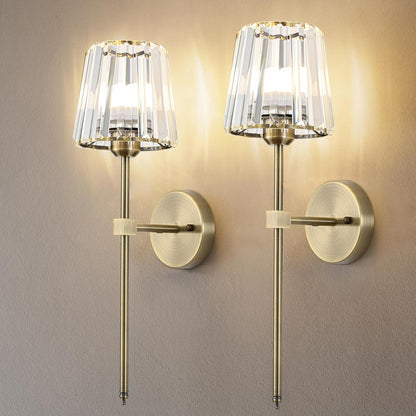 Crystal Battery Operated Wall Sconces Set of 2, Gold Rechargeable Wireless Wall Sconce Lights with Crystal Lampshade, 12 RGB and 3CCT Dimmable Wall Lamps with Remote for Bedroom Living Room Hallway