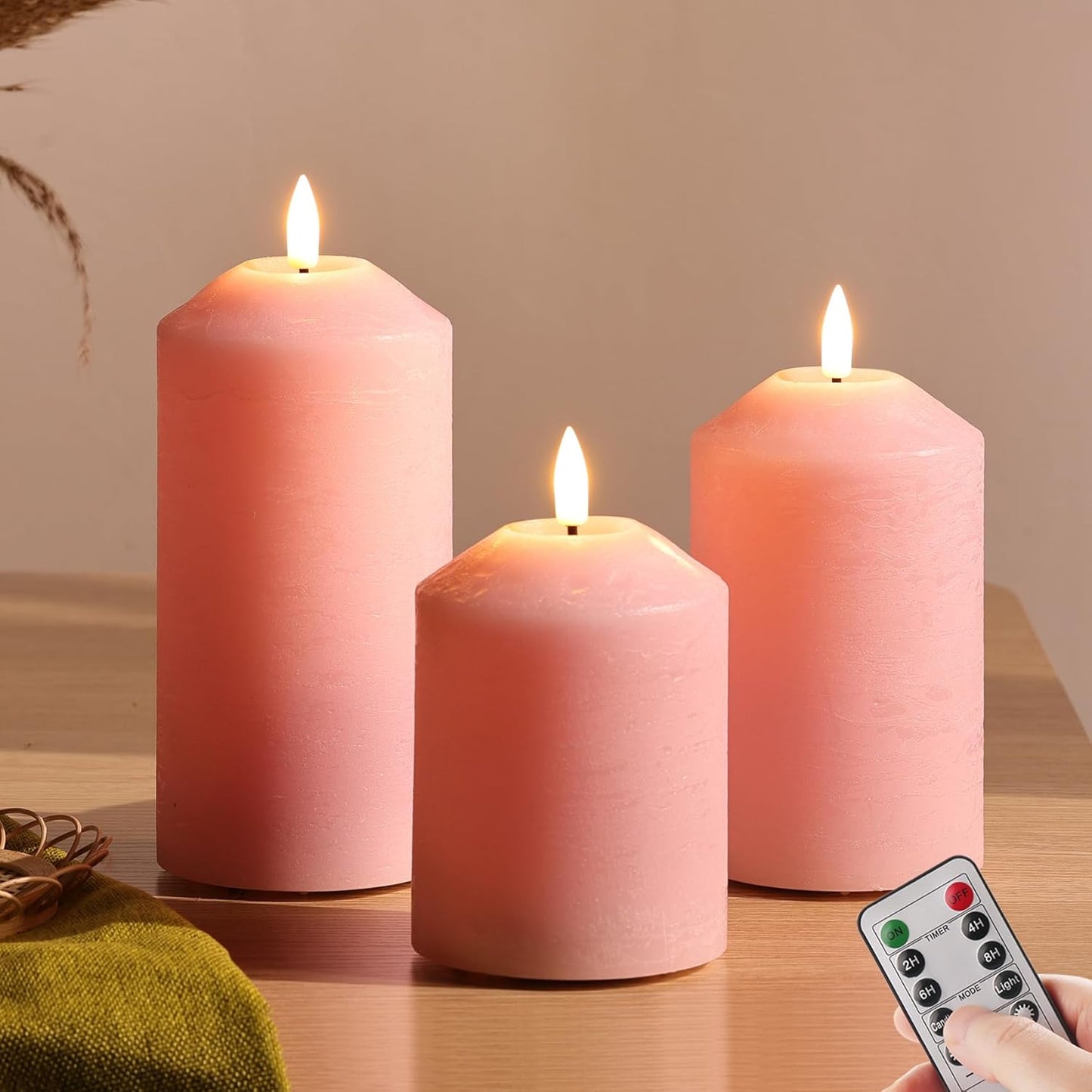 Eywamage White Flameless Pillar Candles with Remote, Flickering LED Candles Battery Powered Real Wax Set of 3
