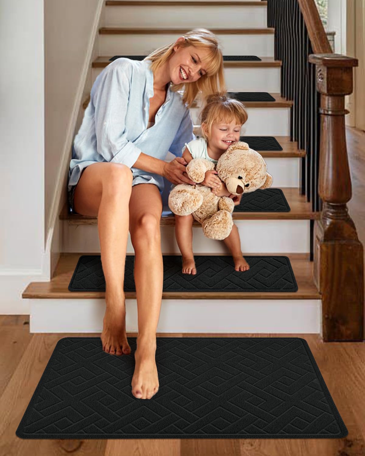 Non Slip Stair Treads for Wooden Steps,15 Pack 8" X 30" Stairs Carpet Treads Indoor with Reusable Peel and Stick Adhesive for Kids Elders and Pets