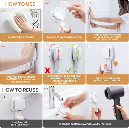 LEVERLOC Razor Holder for Shower 2 Pack, Powerful Suction Cup Shower Hooks for Towel, Loofah, Razor, Squeegee, Damage-Free Wall Hooks, Shaver Holder for Bathroom, Easy to Install and Reuse, White