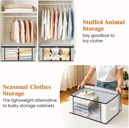 Fab totes 6 Pack Storage Bags for Clothes and Blanket, Foldable Closet Organizers and Storage with Zippers, Clear Window and Handles, Fabric Storage Bins for Sweater, Comforter, Bedding,Linen Sheets